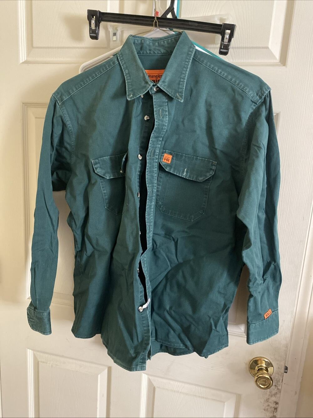 Wrangler RIGGS Workwear FR Flame Resistant Green Long Sleeve Button Down Work Sh